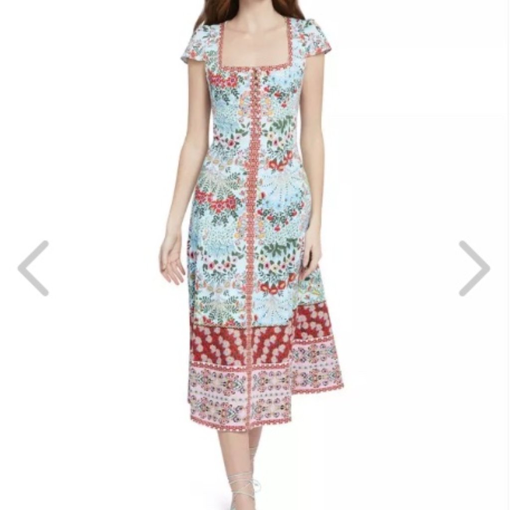 Alice + Olivia Blue And Red Floral Midi Dress